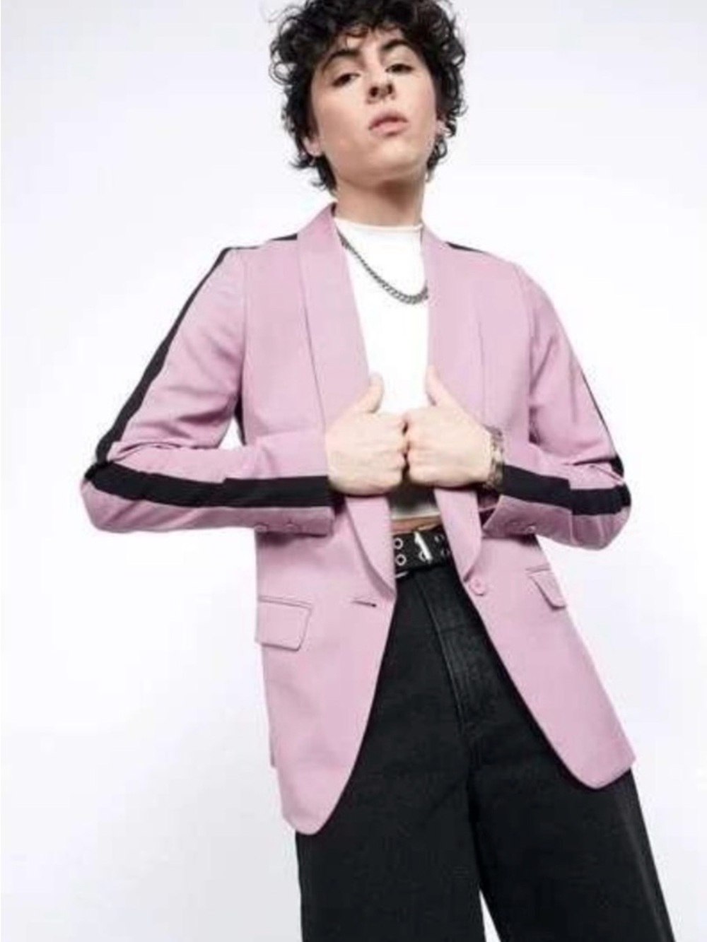 Wildfang Lilac Blazer with Black Sleeve Stripes